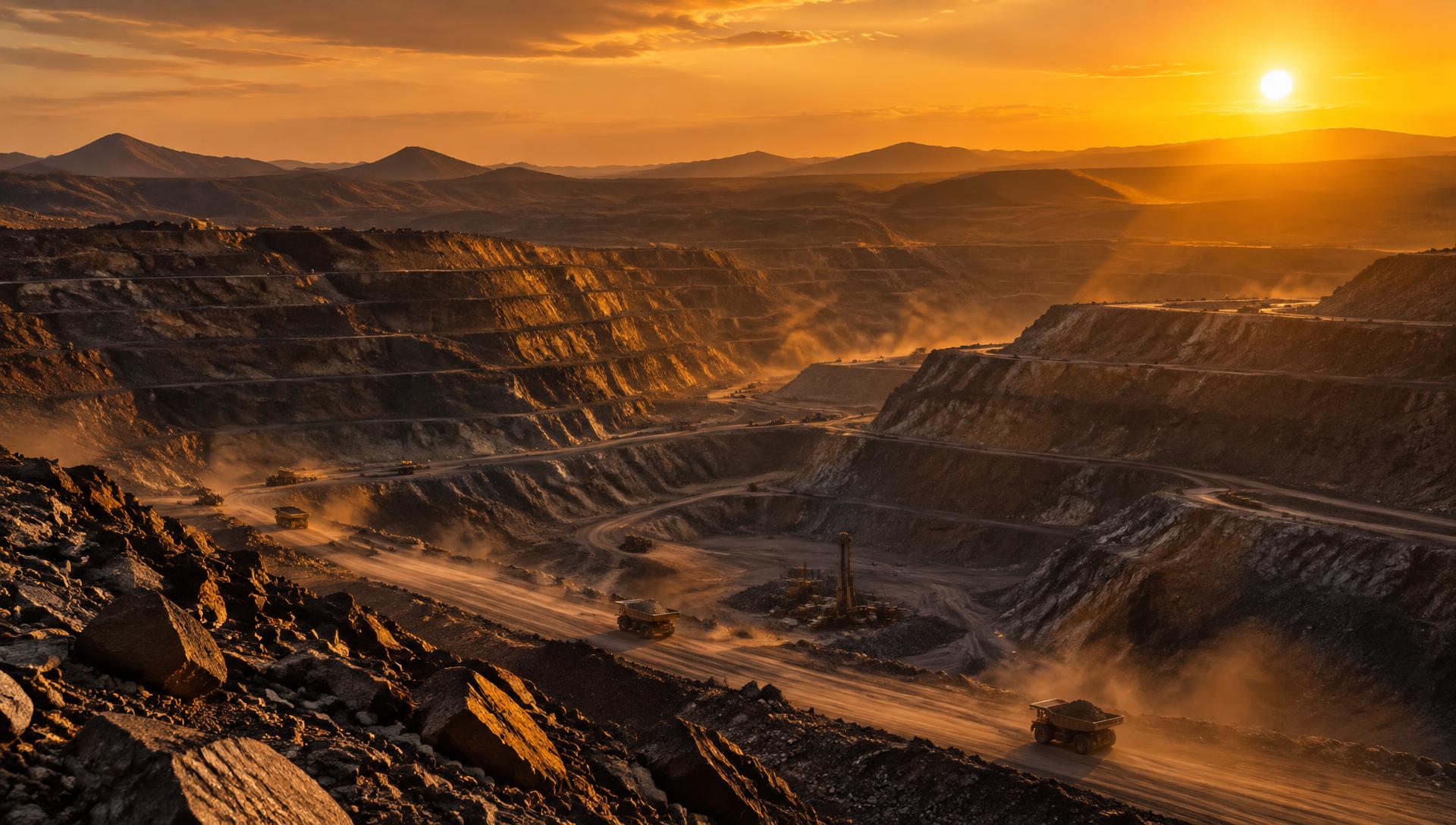 African open-pit mine at golden hour